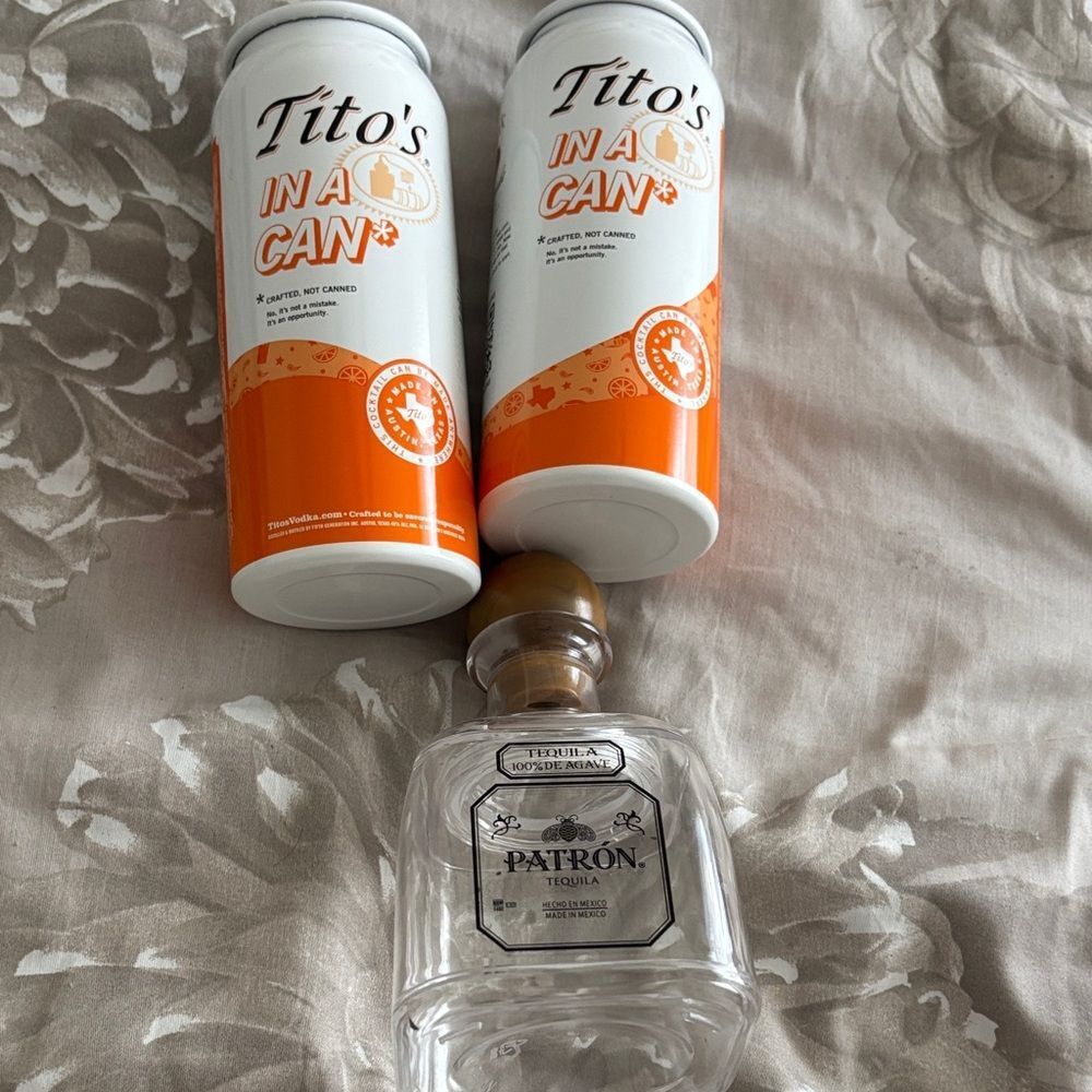 Tito's In A Can Set of 2 and patron container (acrylic)